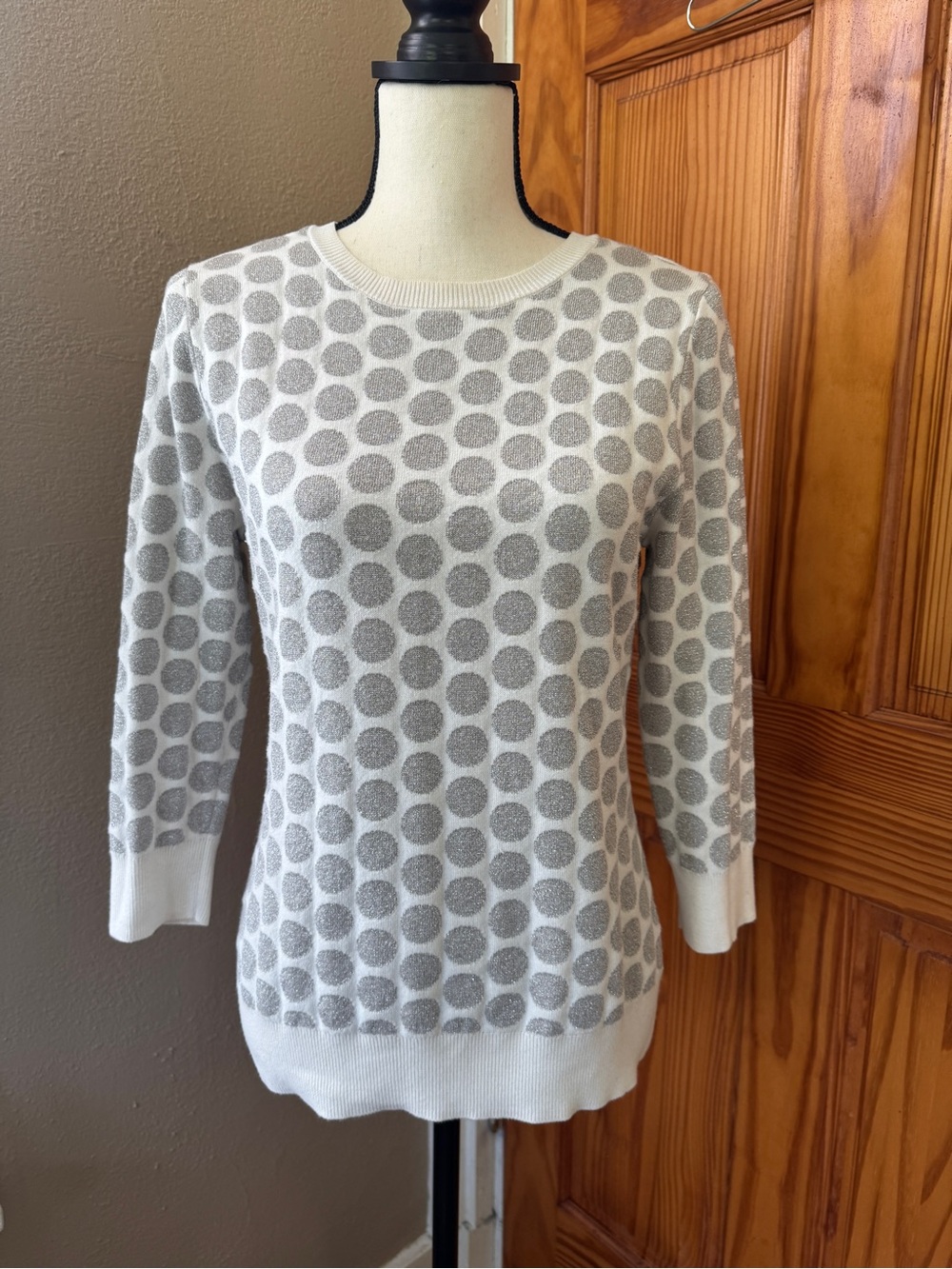 Halogen Atlantic Pacific Women's Polka Dot Crewneck Sweater - White & Light Gray